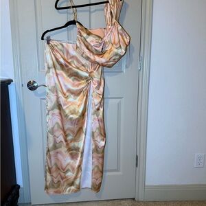 Luxxel Maxi Skirt and Matching Top in Peach, Cream, Olive Swirl